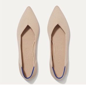 Rothy's Pointed Toe Flats in Blush with Blue Trim